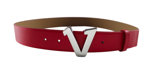 Silver  V buckle Red Belt