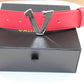 Silver  V buckle Red Belt
