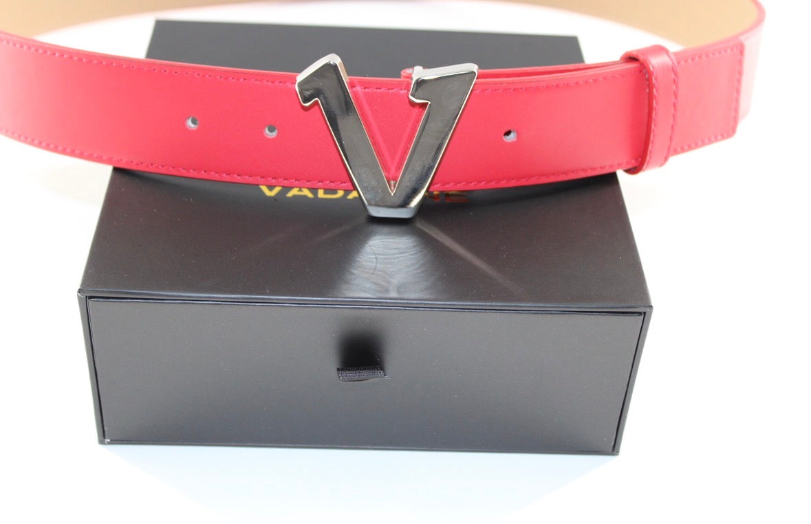 Silver  V buckle Red Belt
