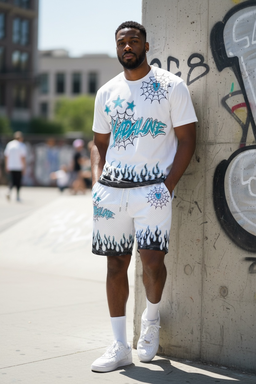 VADALINE WHITE MESH SHORTS