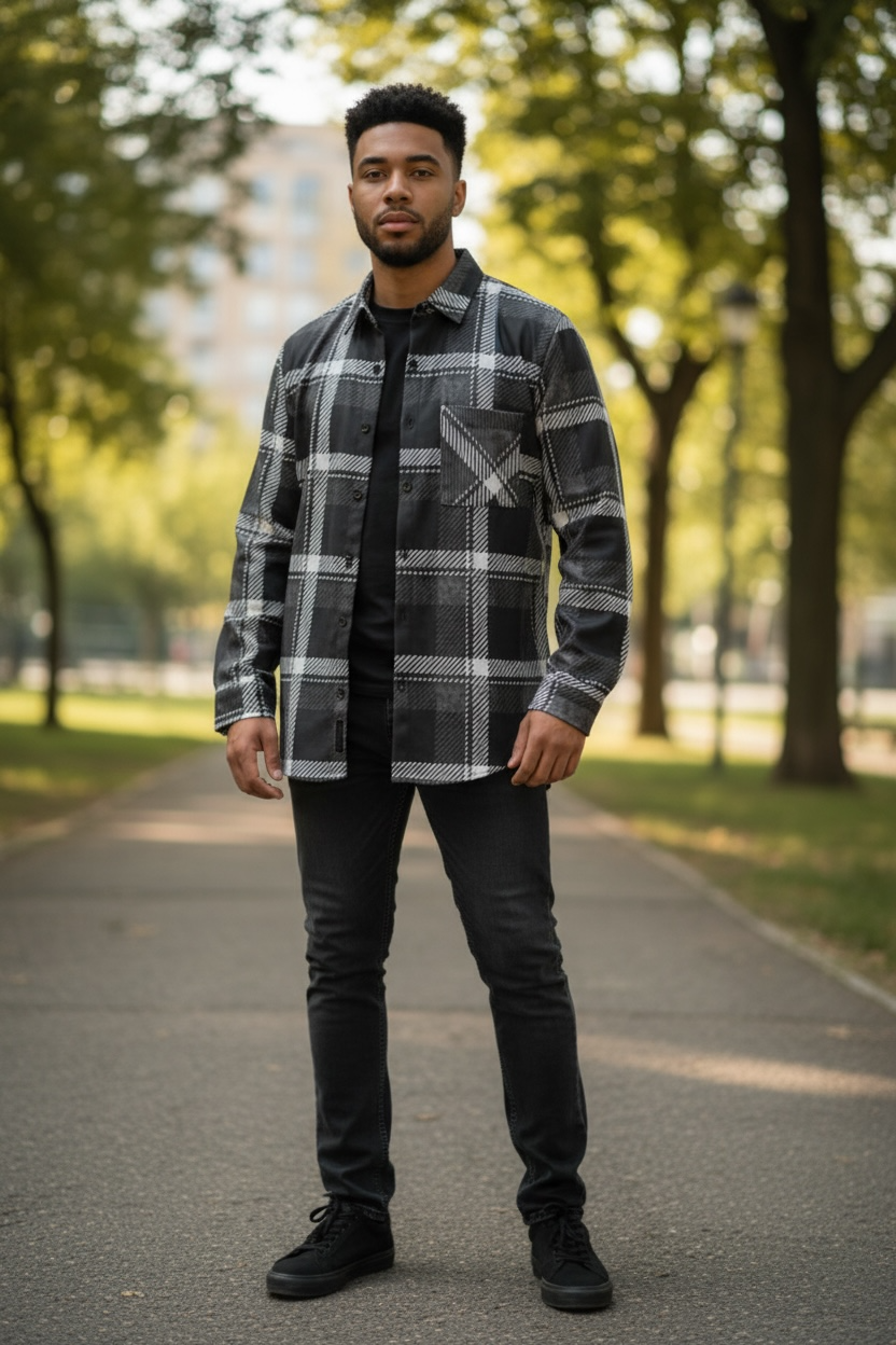 Relaxed Fit Black flannel shirt