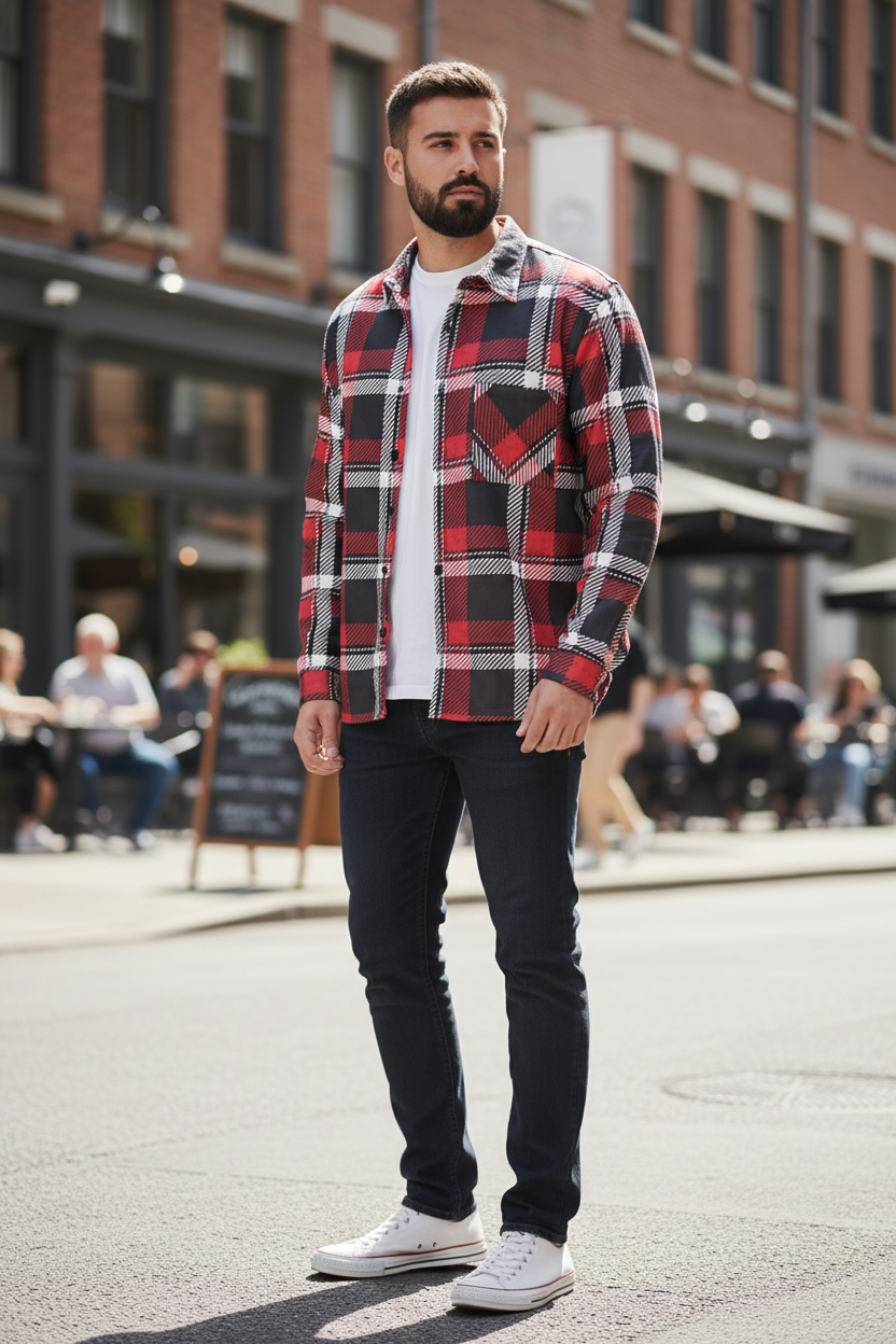 Relaxed Fit Red Flannel Shirt