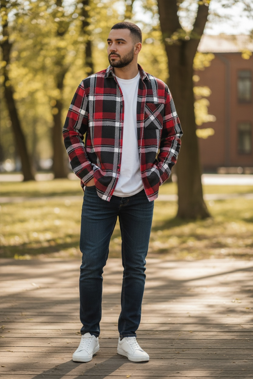 Relaxed Fit Red Flannel Shirt