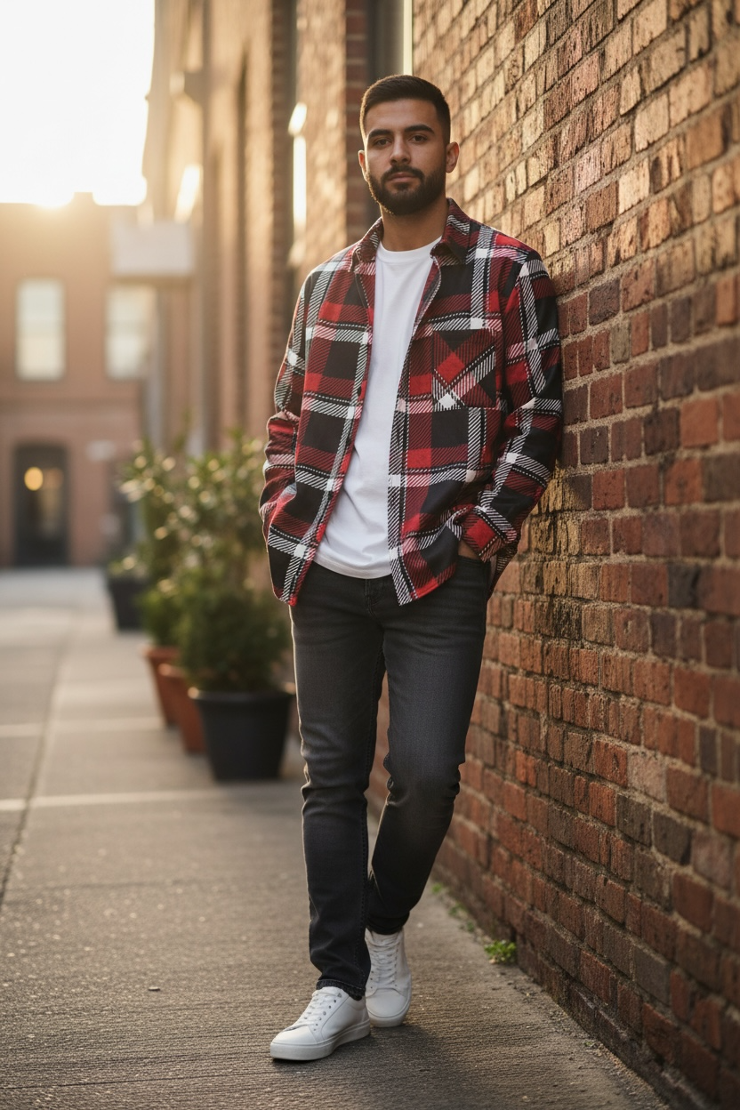 Relaxed Fit Red Flannel Shirt