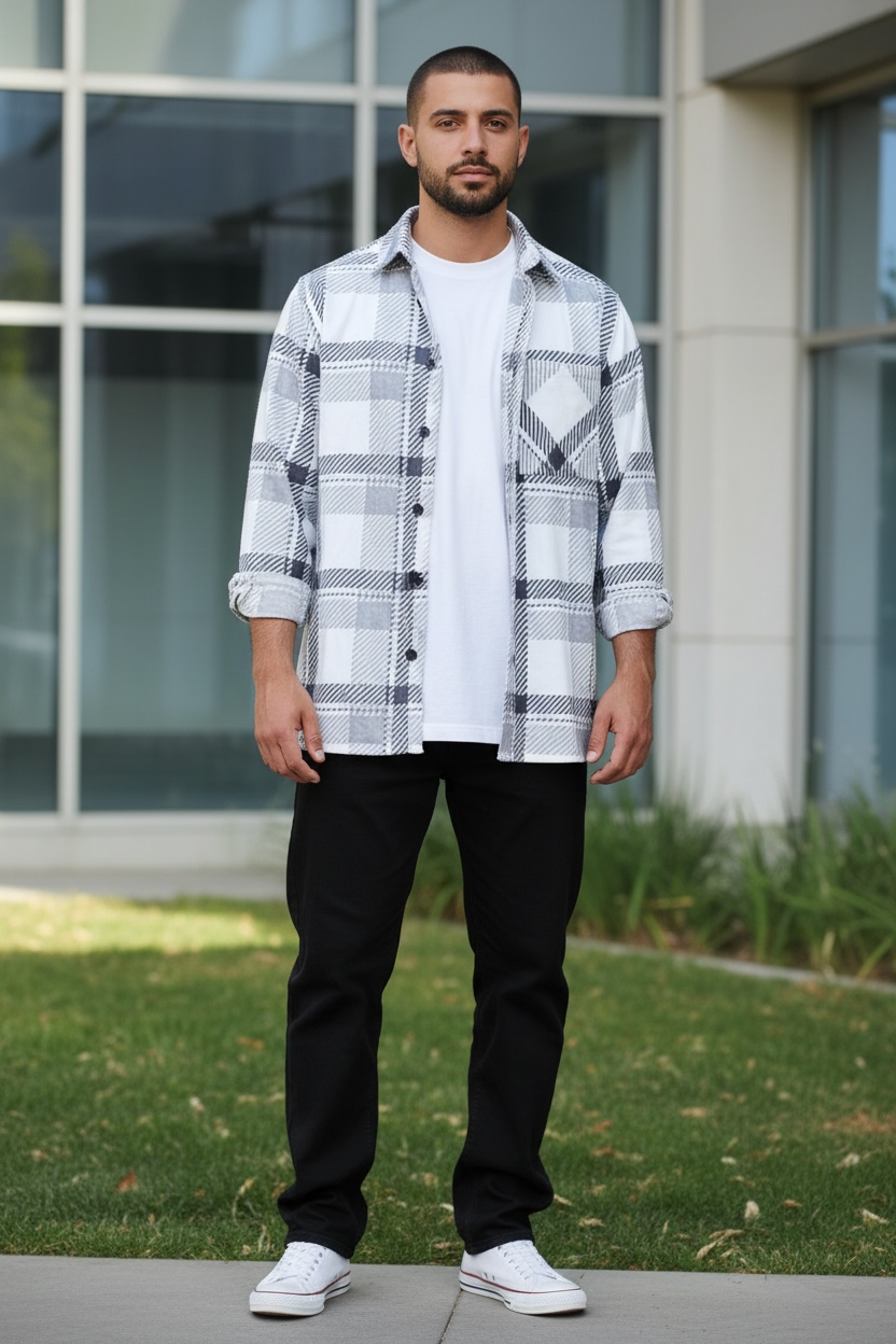 Relaxed Fit White Flannel Shirt
