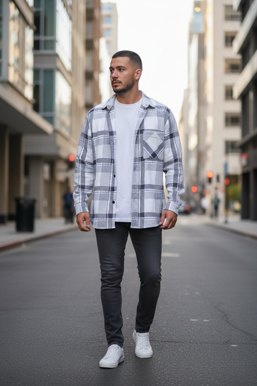 Relaxed Fit White Flannel Shirt
