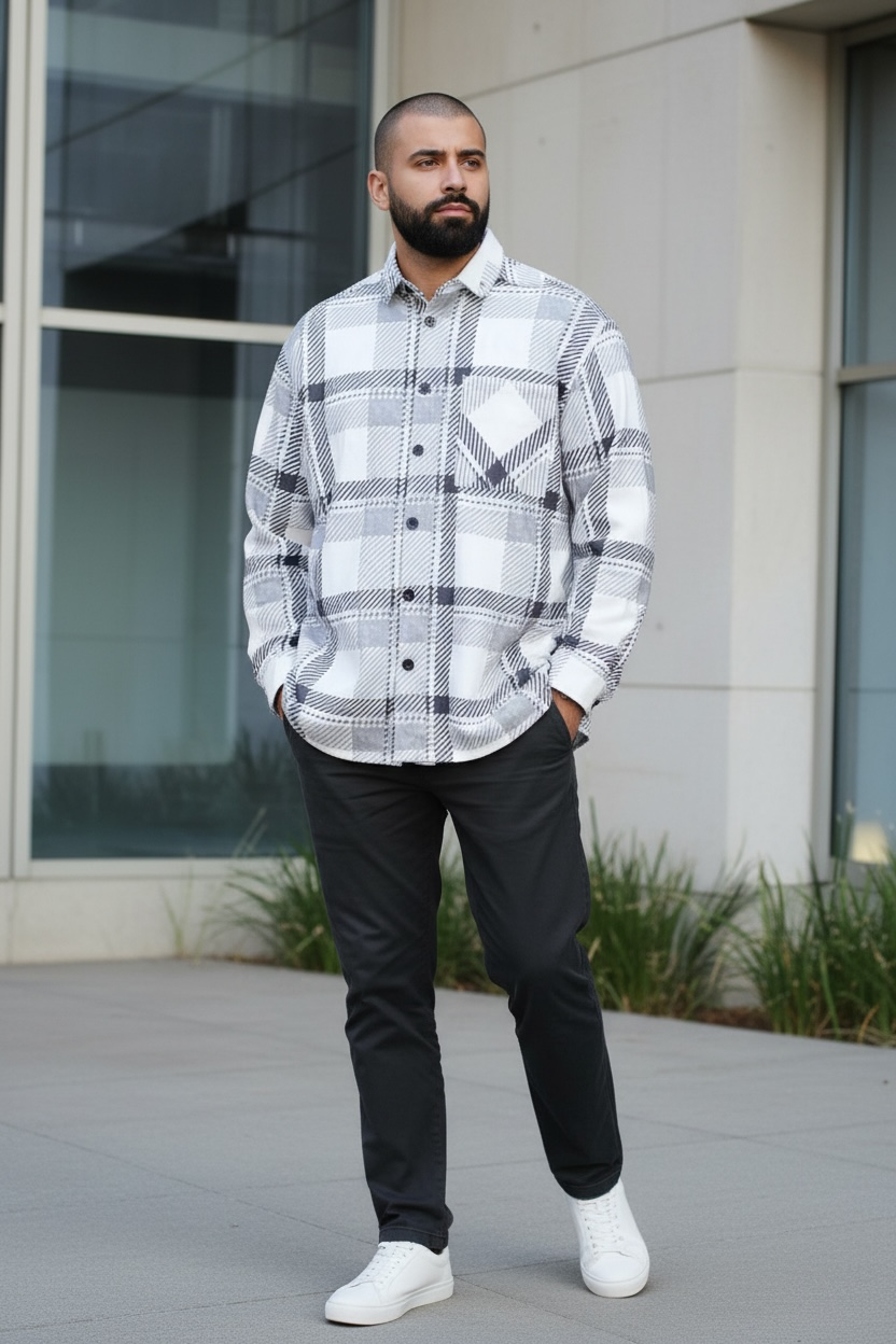 Relaxed Fit White Flannel Shirt