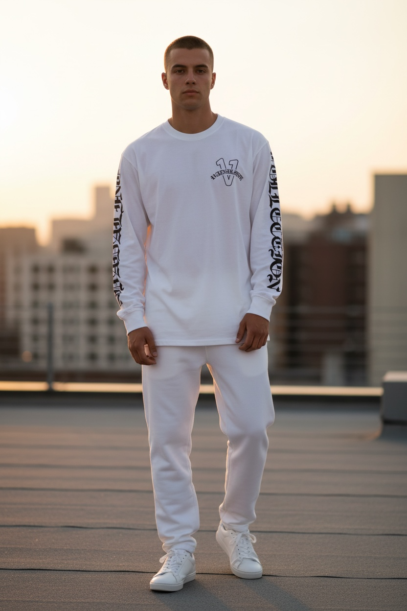 Old English white/midnight navy blue vadaline long sleeve T-shirt