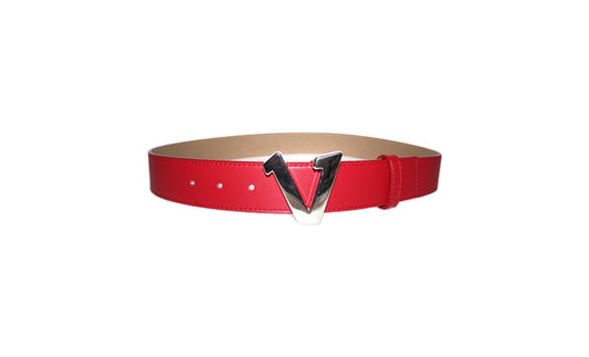 Silver  V buckle Red Belt