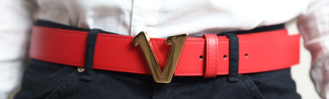 Gold V Buckle Red Belt