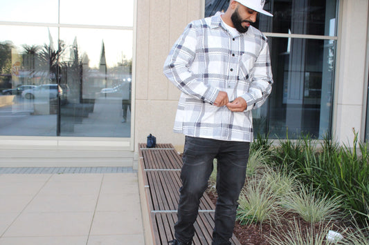 Relaxed Fit White Flannel Shirt