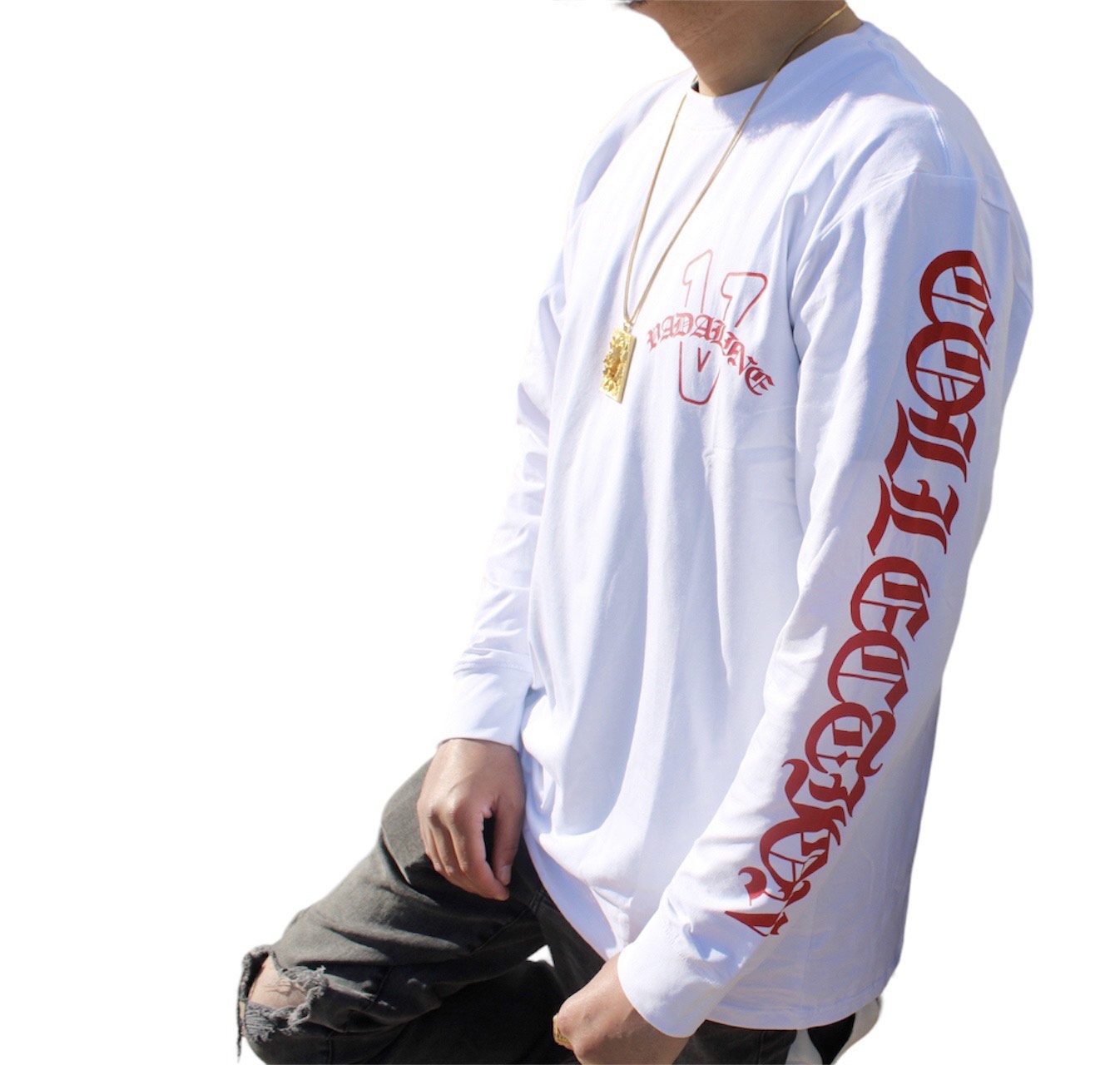 Old English white/red vadaline long sleeve T-shirt