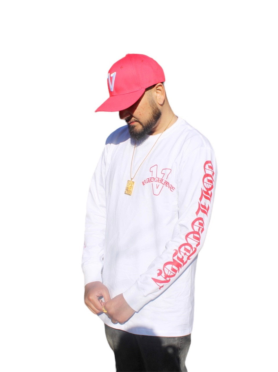 Old English white/red vadaline long sleeve T-shirt