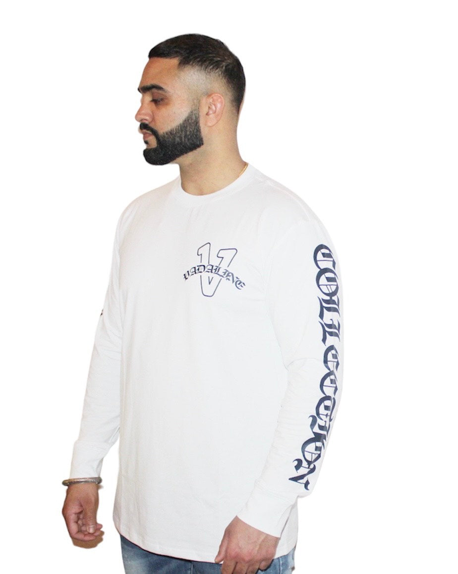 Old English white/midnight navy blue vadaline long sleeve T-shirt