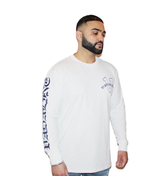 Old English white/midnight navy blue vadaline long sleeve T-shirt