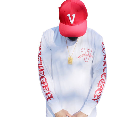 Old English white/red vadaline long sleeve T-shirt