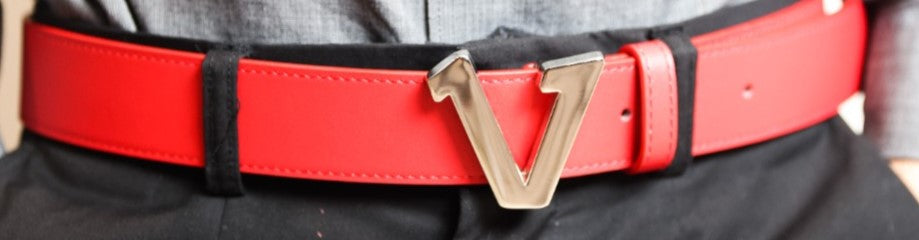 Silver  V buckle Red Belt